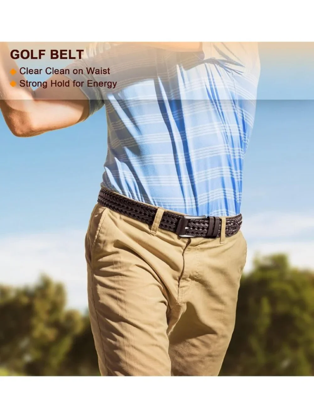 Stylish Men's Leather Braided Golf Belt - Holeless, Lightweight, Versatile Gift
